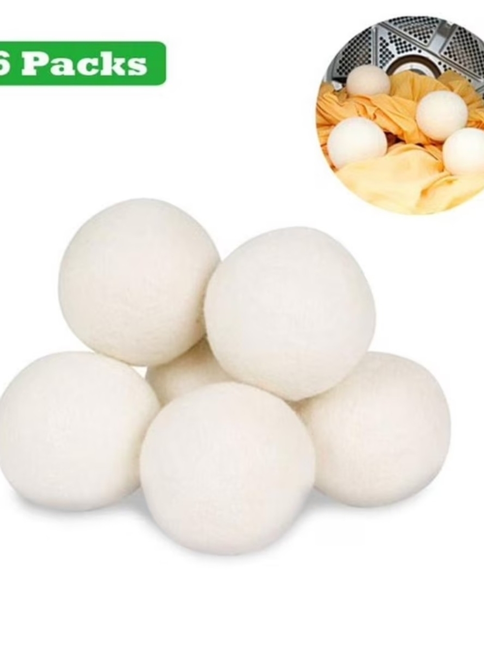 Premium New Zealand Wool Dryer Balls, 6 XL Balls with Cotton Storage Bag